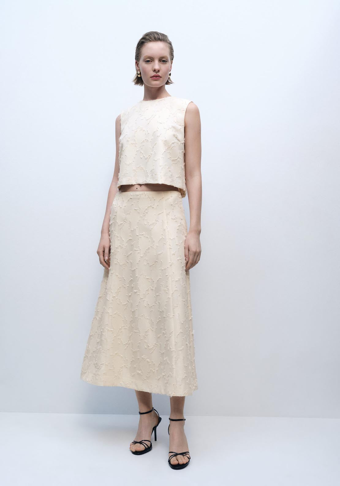 Mango Textured Flared Skirt - Beige 4 Shaws Department Stores