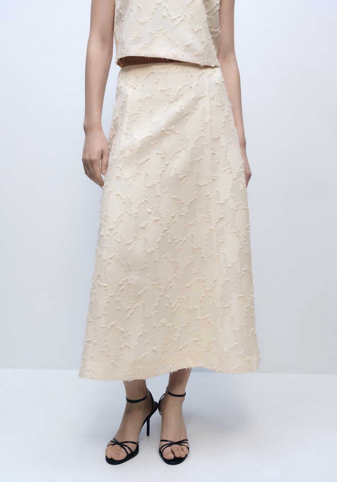 Mango Textured Flared Skirt - Beige 1 Shaws Department Stores