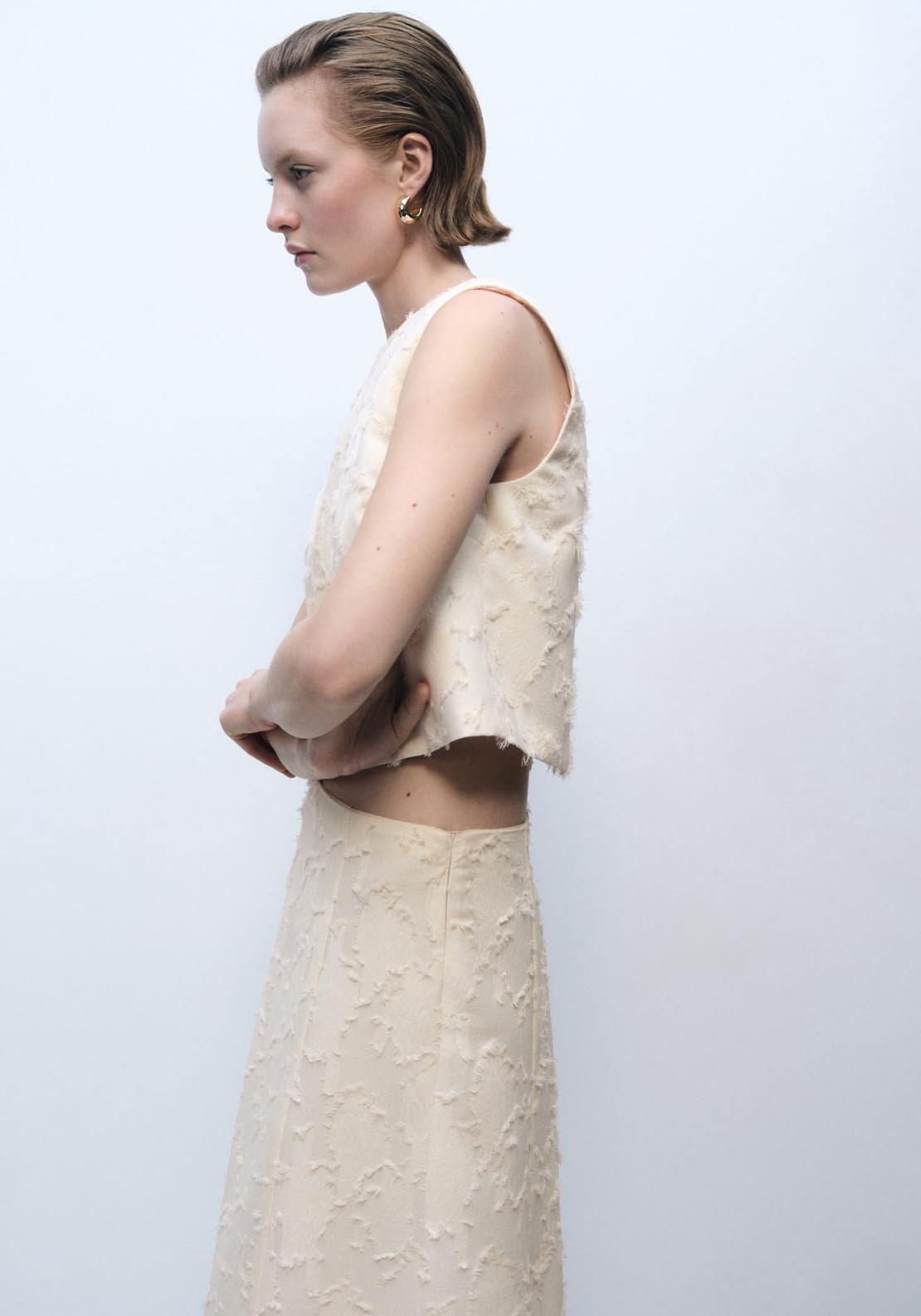 Mango Textured Flared Skirt - Beige 3 Shaws Department Stores