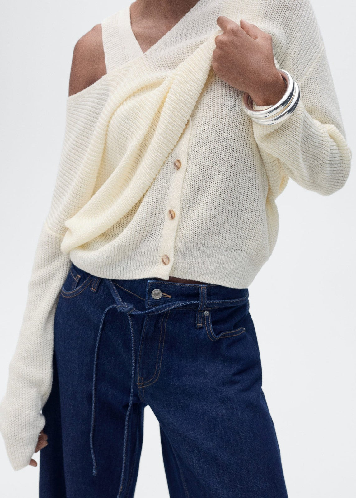 Mango Chunky knit vest with buttons - Light Beige 4 Shaws Department Stores