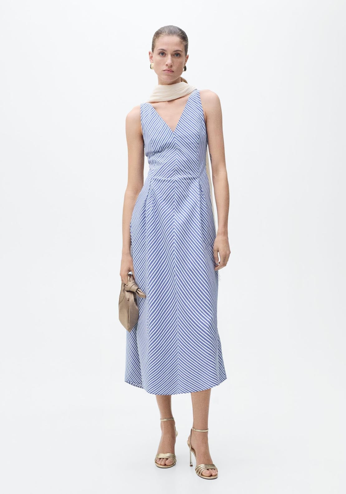 Mango Striped Flared Midi Dress - Medium Blue 1 Shaws Department Stores