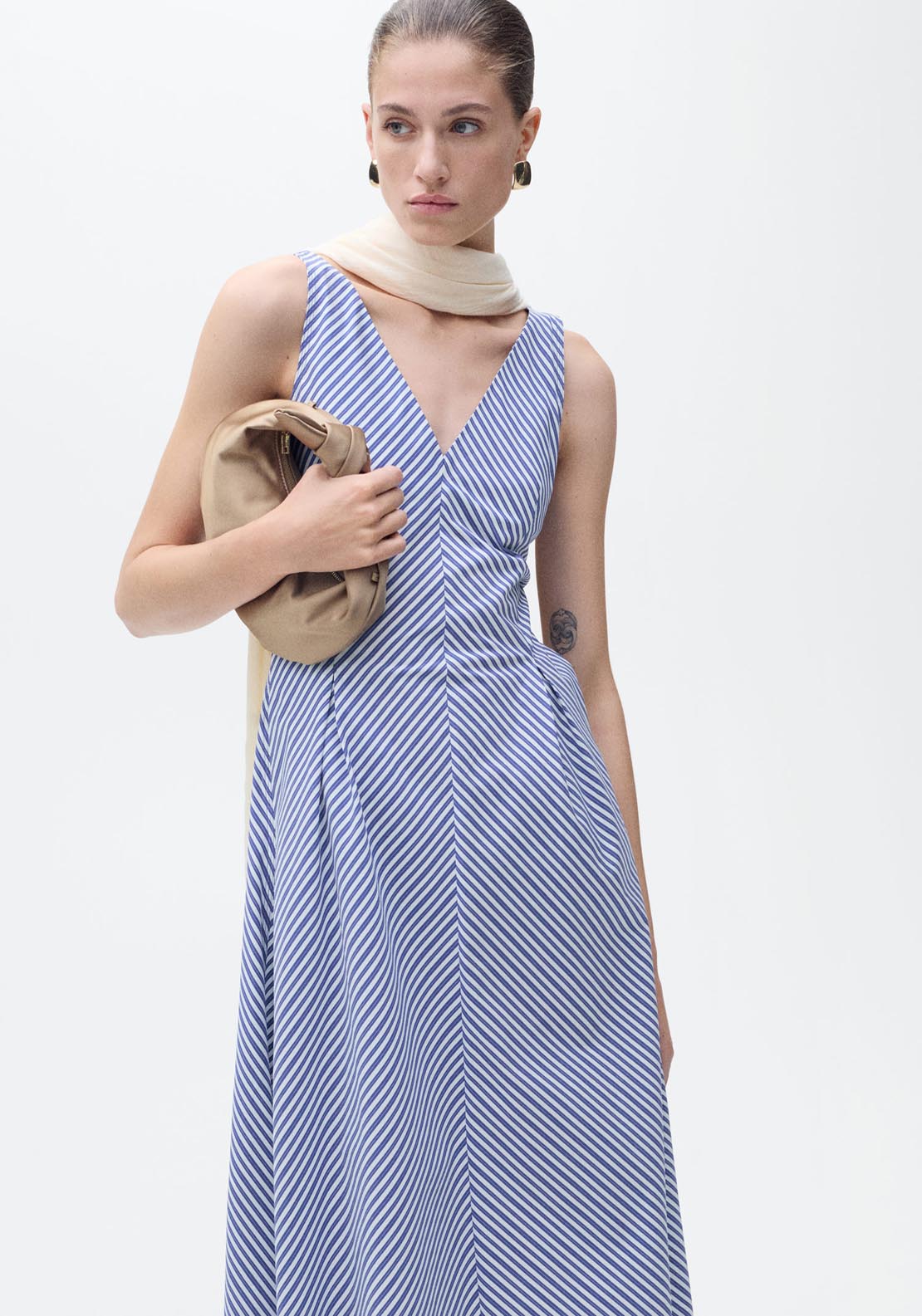 Mango Striped Flared Midi Dress - Medium Blue 4 Shaws Department Stores