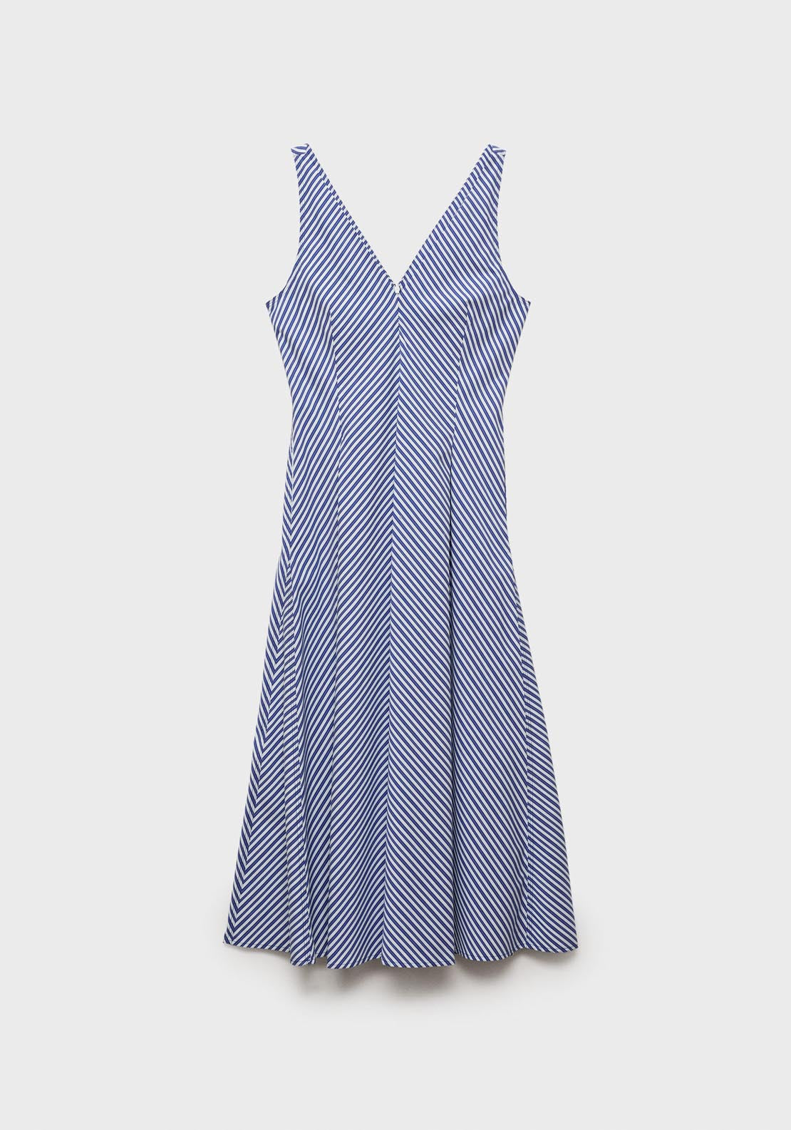Mango Striped Flared Midi Dress - Medium Blue 6 Shaws Department Stores