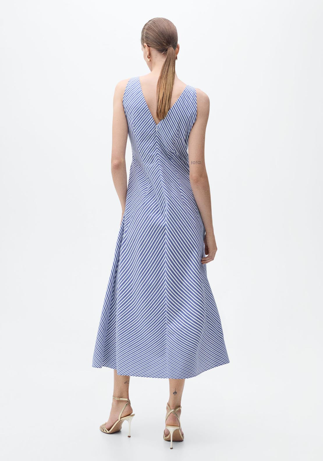 Mango Striped Flared Midi Dress - Medium Blue 2 Shaws Department Stores