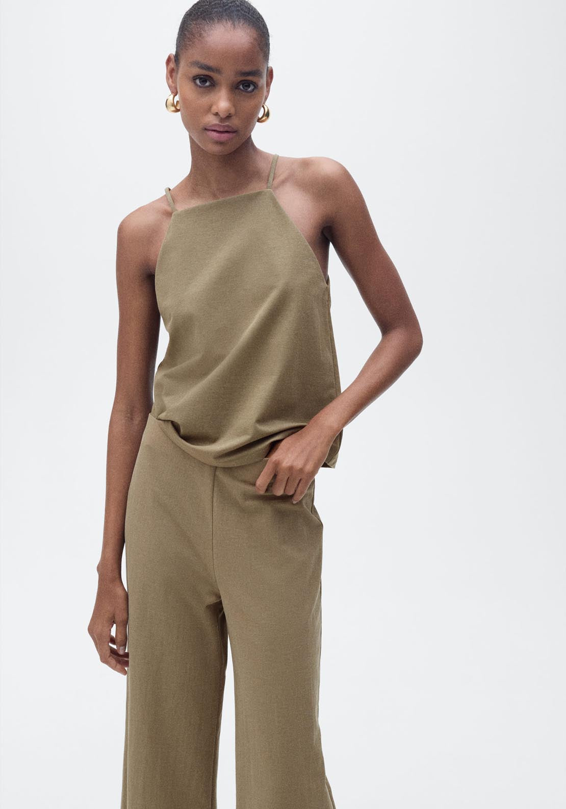 Mango Halter Neck Cotton Top - Beige/khaki 1 Shaws Department Stores