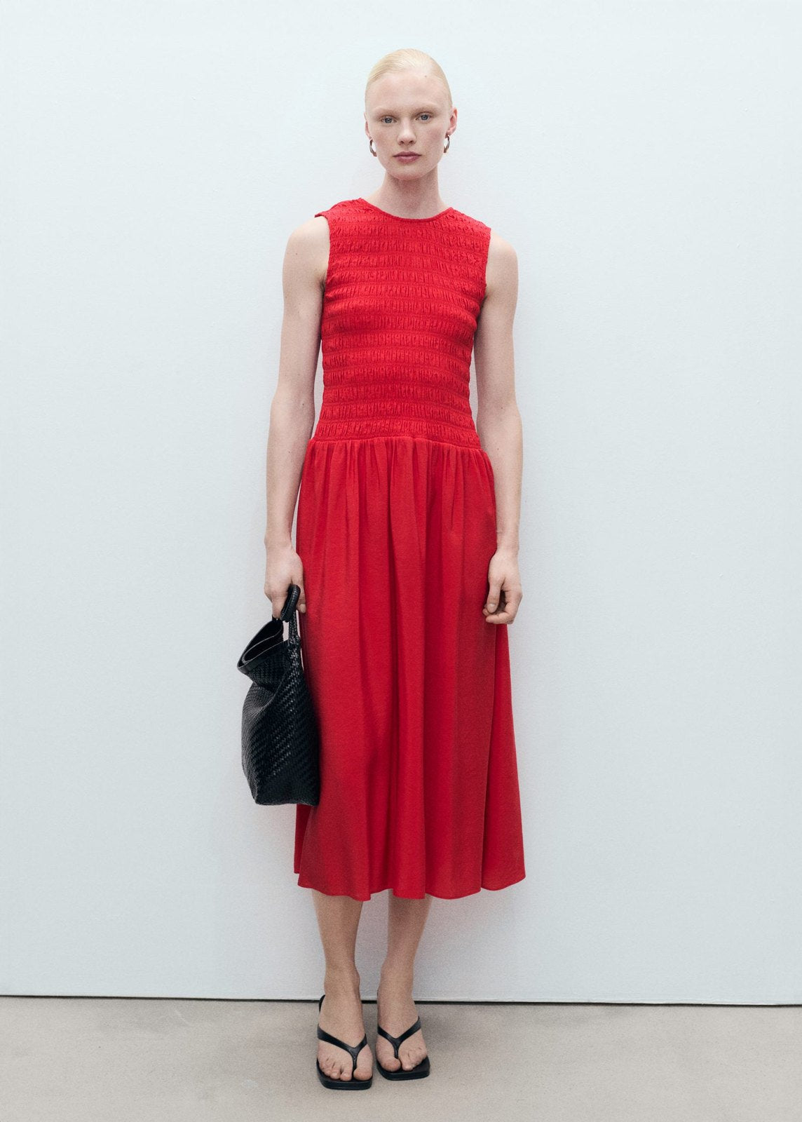 Mango Flared dress with gathered body - Red 2 Shaws Department Stores