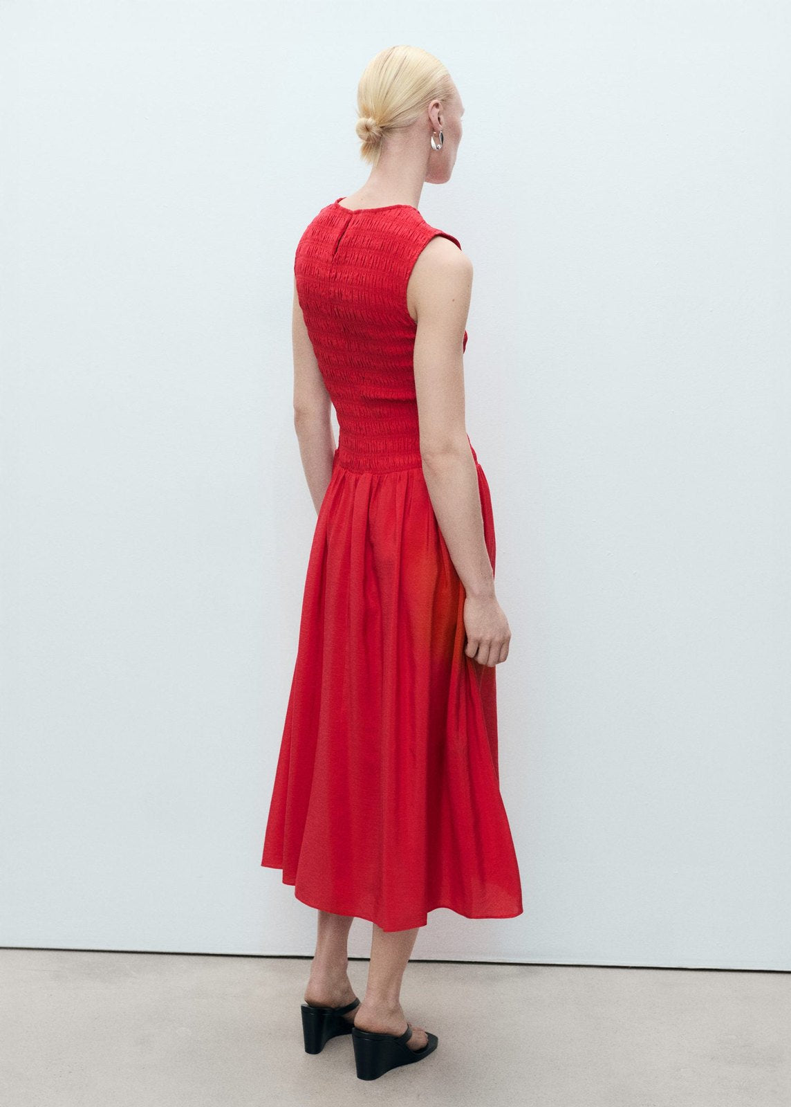 Mango Flared dress with gathered body - Red 3 Shaws Department Stores