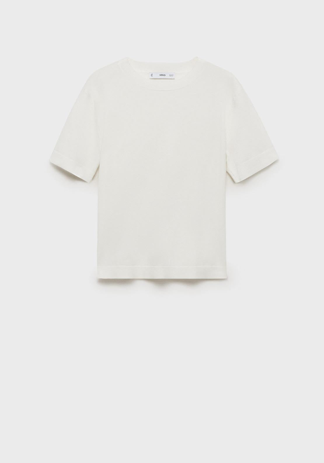 Mango Short Sleeve Fine Knitted Sweater - White 5 Shaws Department Stores