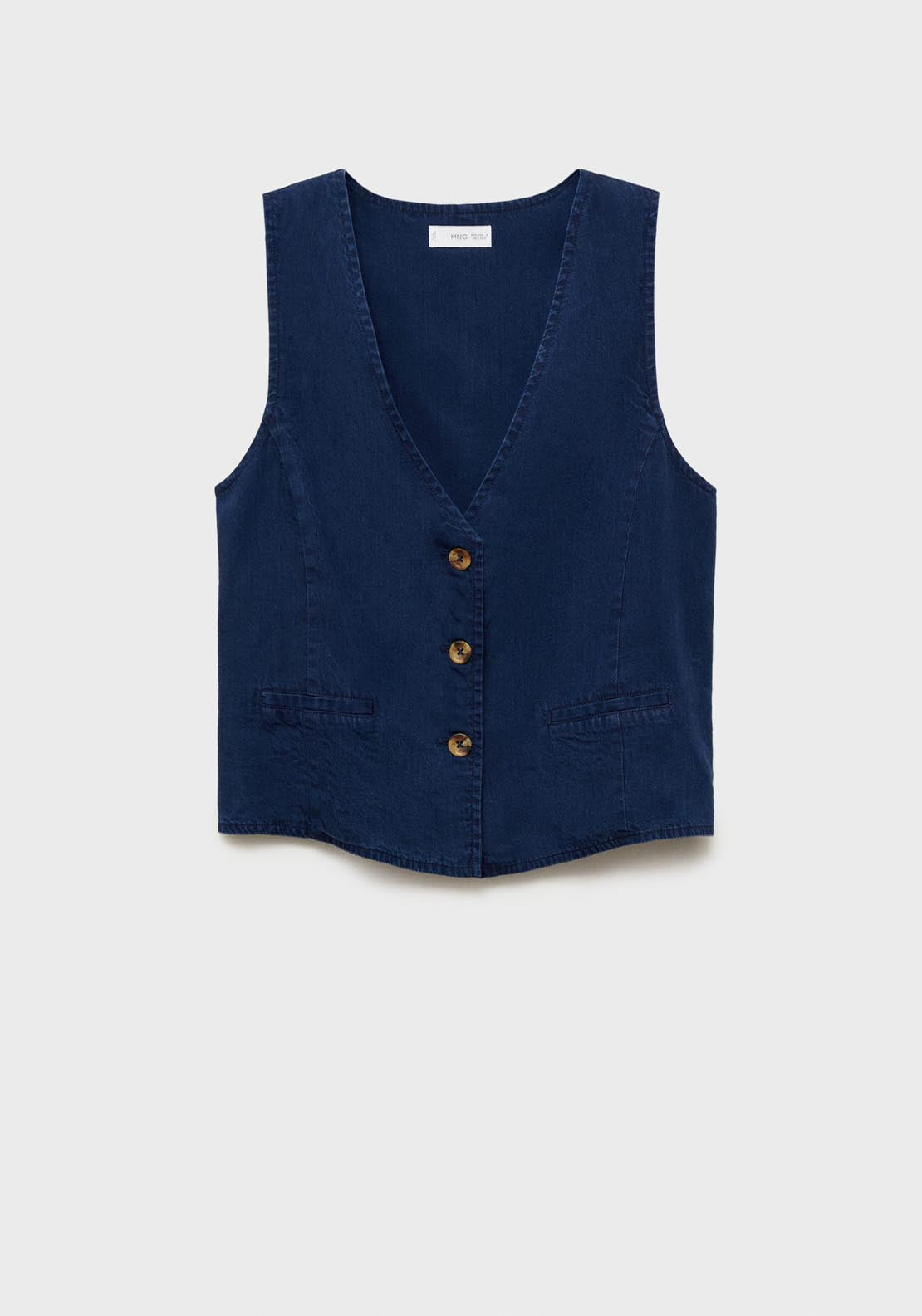 Mango Denim-Effect Lyocell Waistcoat - Open Blue 7 Shaws Department Stores