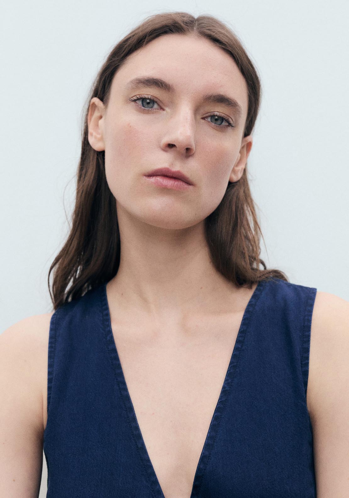 Mango Denim-Effect Lyocell Waistcoat - Open Blue 4 Shaws Department Stores
