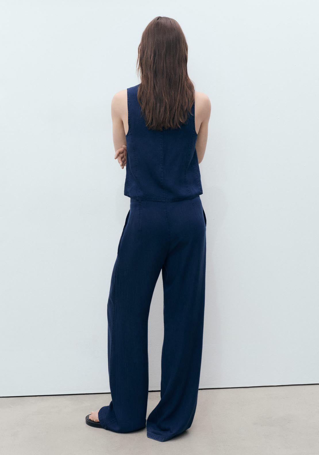 Mango Denim-Effect Lyocell Waistcoat - Open Blue 2 Shaws Department Stores