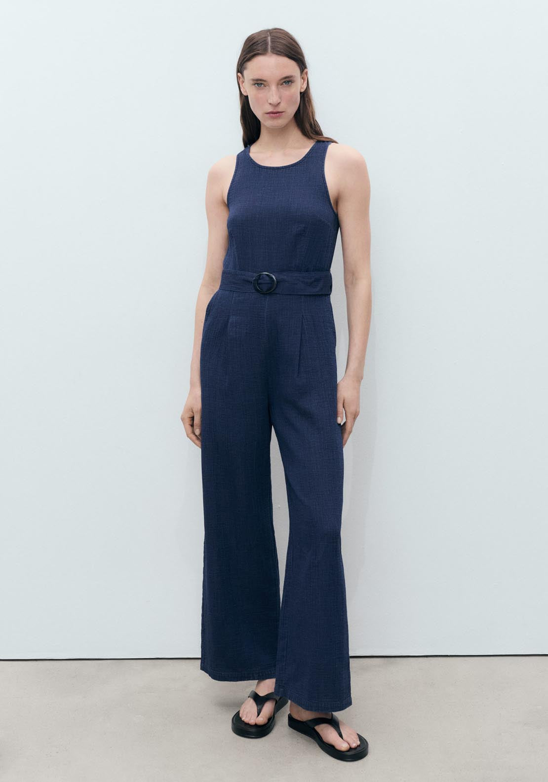 Mango Fluid Denim Jumpsuit With Belt - Dark Blue 2 Shaws Department Stores