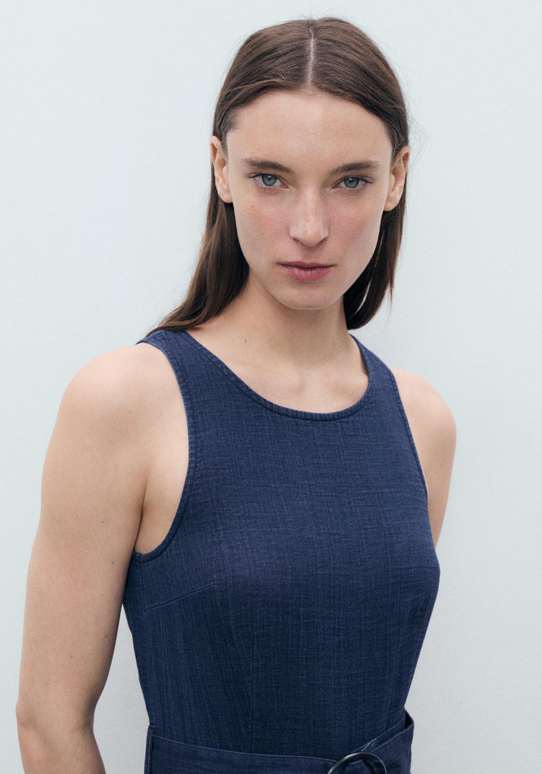 Mango Fluid Denim Jumpsuit With Belt - Dark Blue 4 Shaws Department Stores
