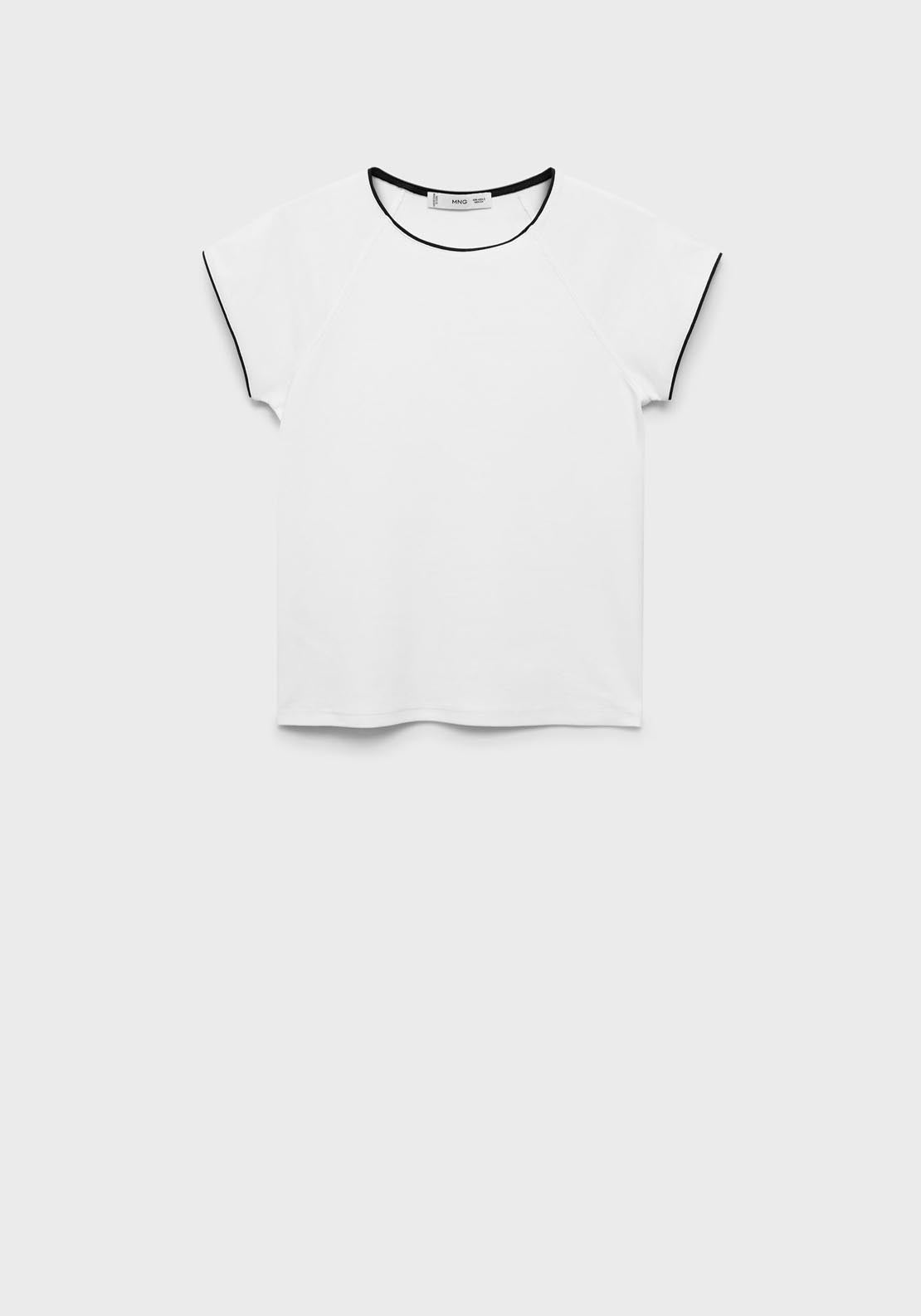 Mango Short Sleeve T-Shirt With Contrasting Trim - White 6 Shaws Department Stores