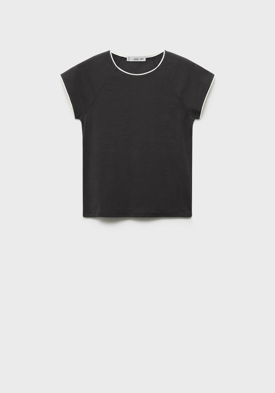 Mango Short Sleeve T-Shirt With Contrasting Trim - Gray 5 Shaws Department Stores