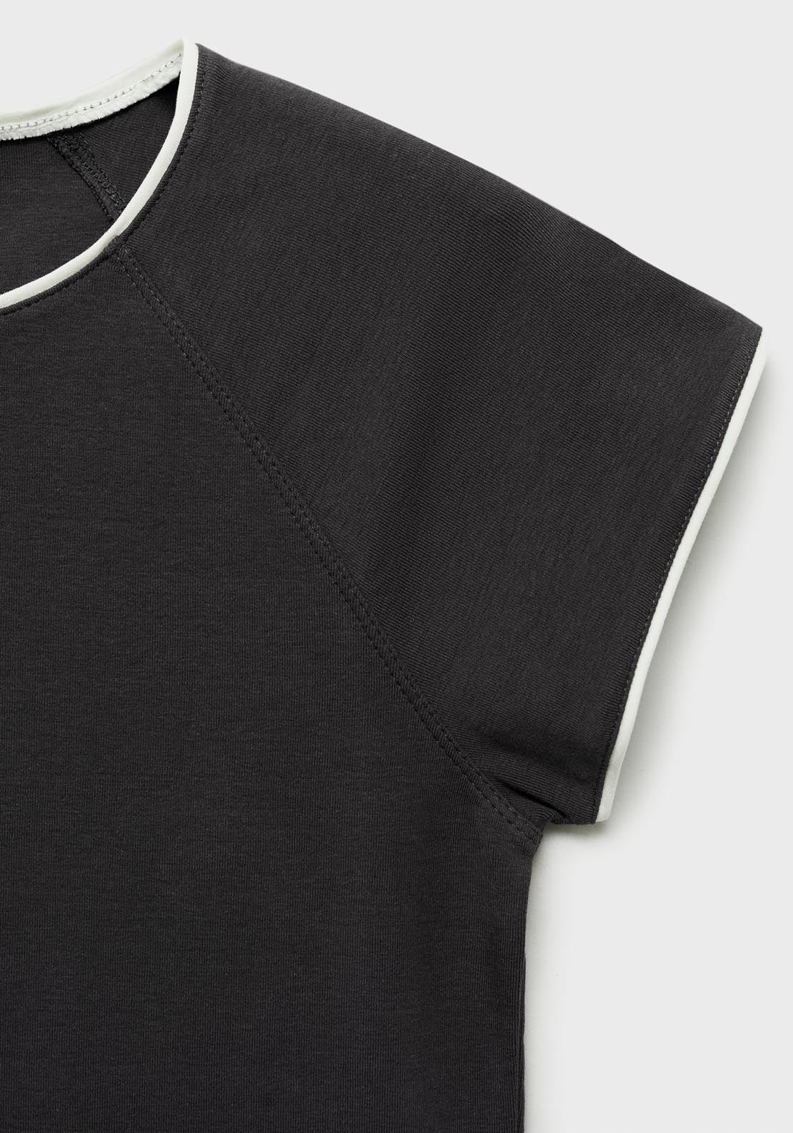 Mango Short Sleeve T-Shirt With Contrasting Trim - Gray 4 Shaws Department Stores