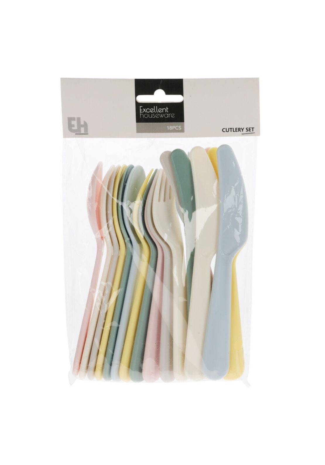 18 Piece Plastic Cutlery Set - Multi