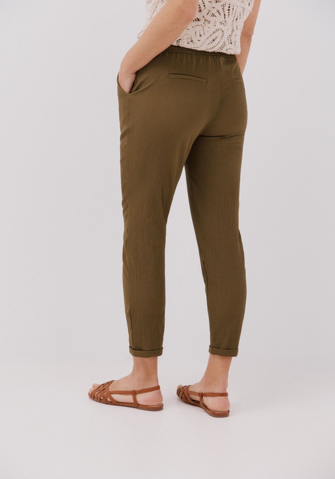 Cortefiel Very Fluid Pants - Dark Khaki 2 Shaws Department Stores