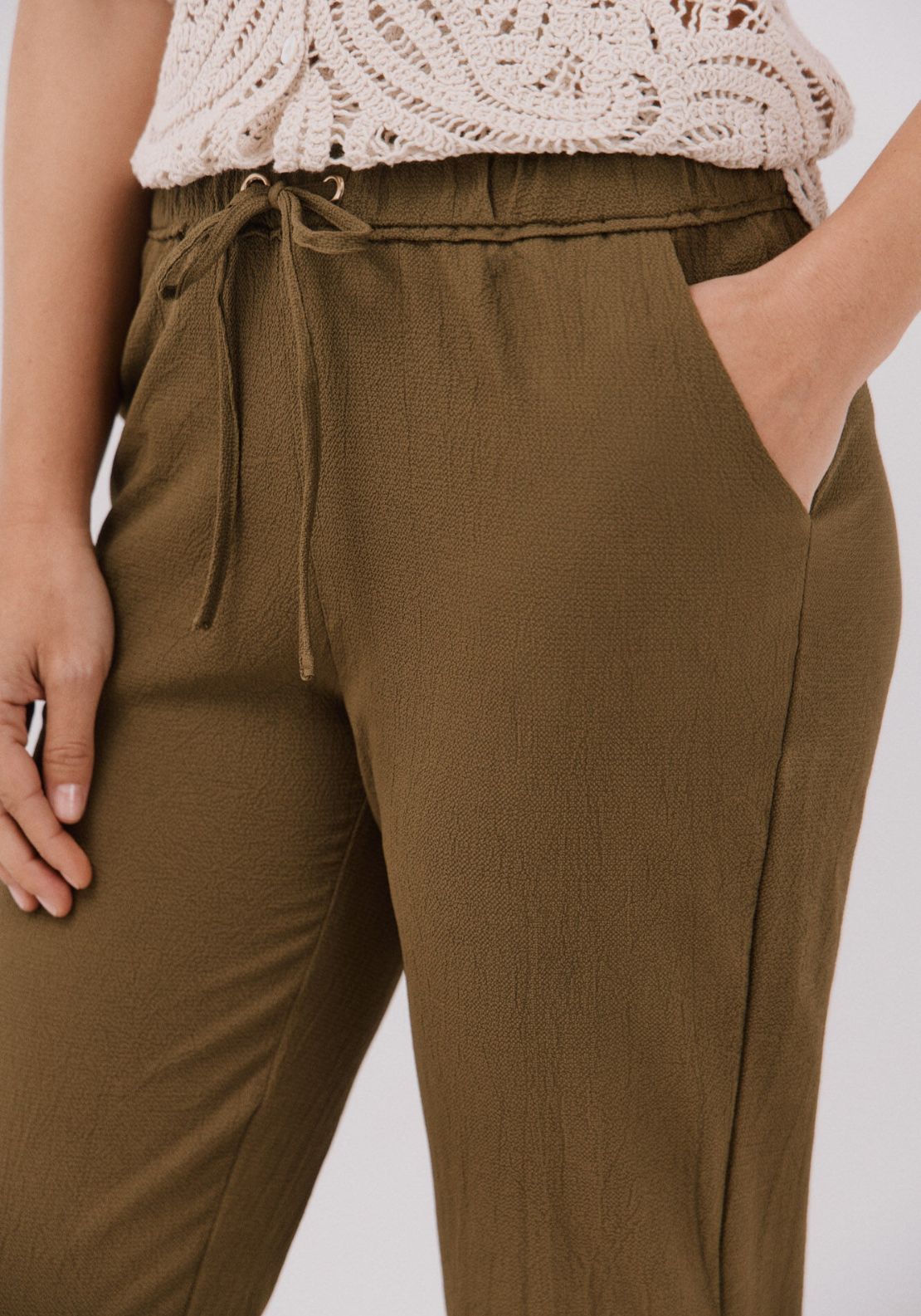 Cortefiel Very Fluid Pants - Dark Khaki 3 Shaws Department Stores