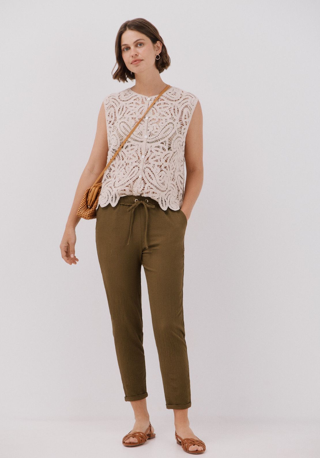 Cortefiel Very Fluid Pants - Dark Khaki 4 Shaws Department Stores