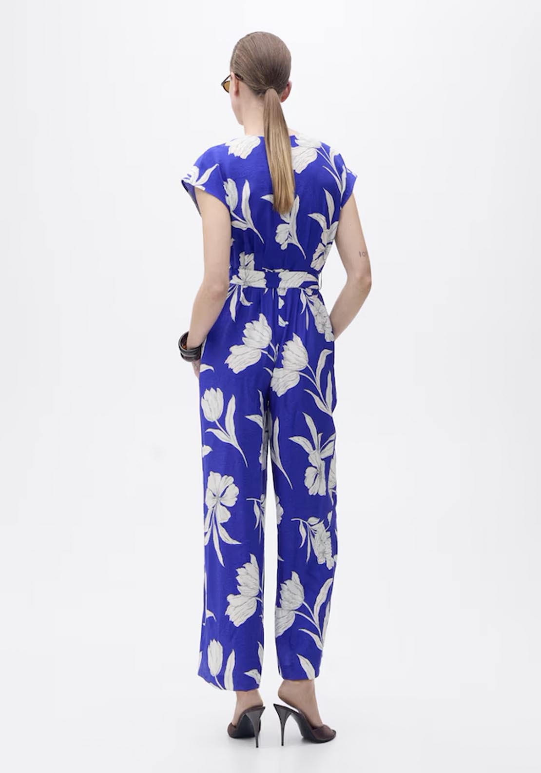 Mango Long Cropped Jumpsuit With Belt - Medium Blue 2 Shaws Department Stores