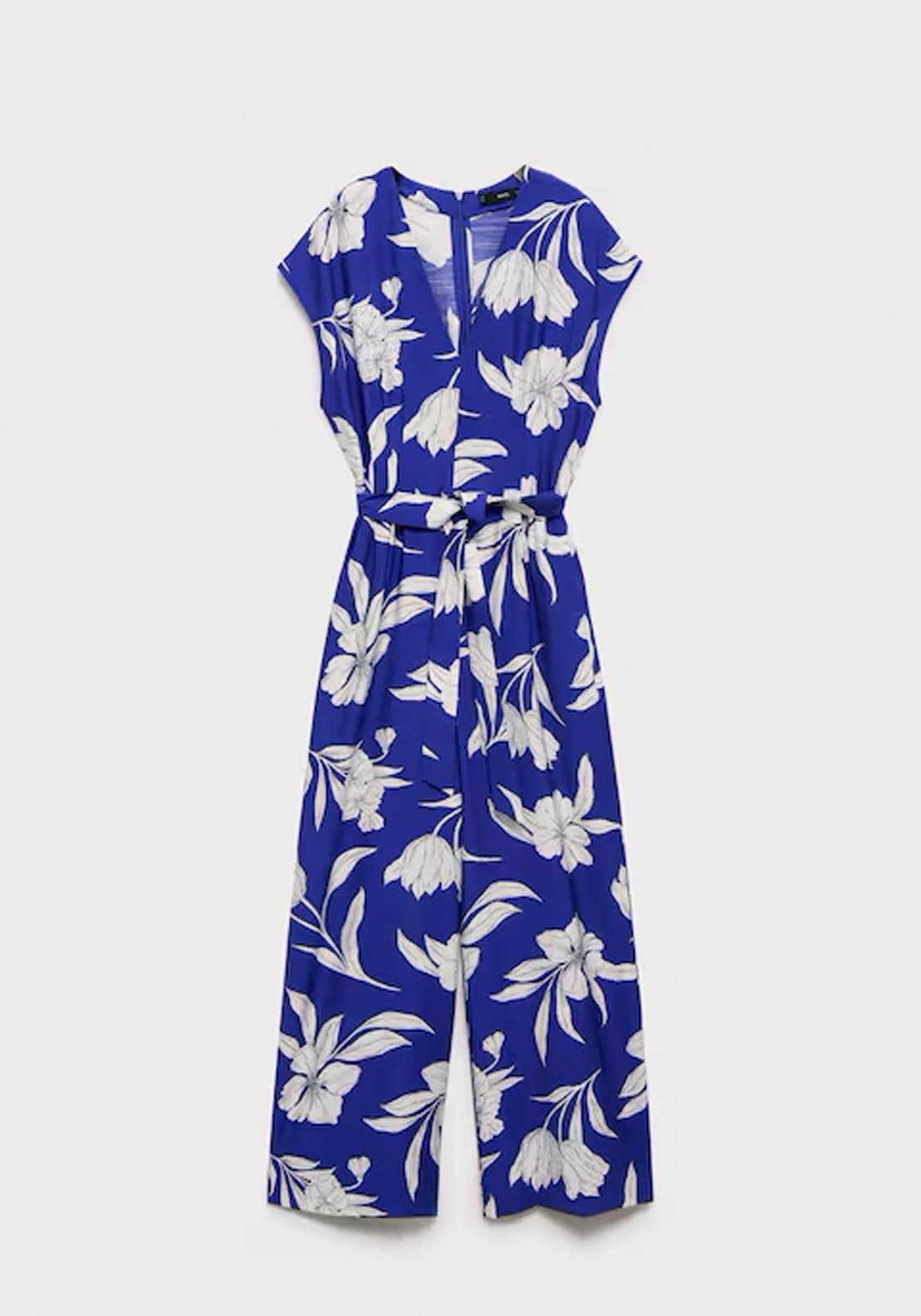 Mango Long Cropped Jumpsuit With Belt - Medium Blue 4 Shaws Department Stores