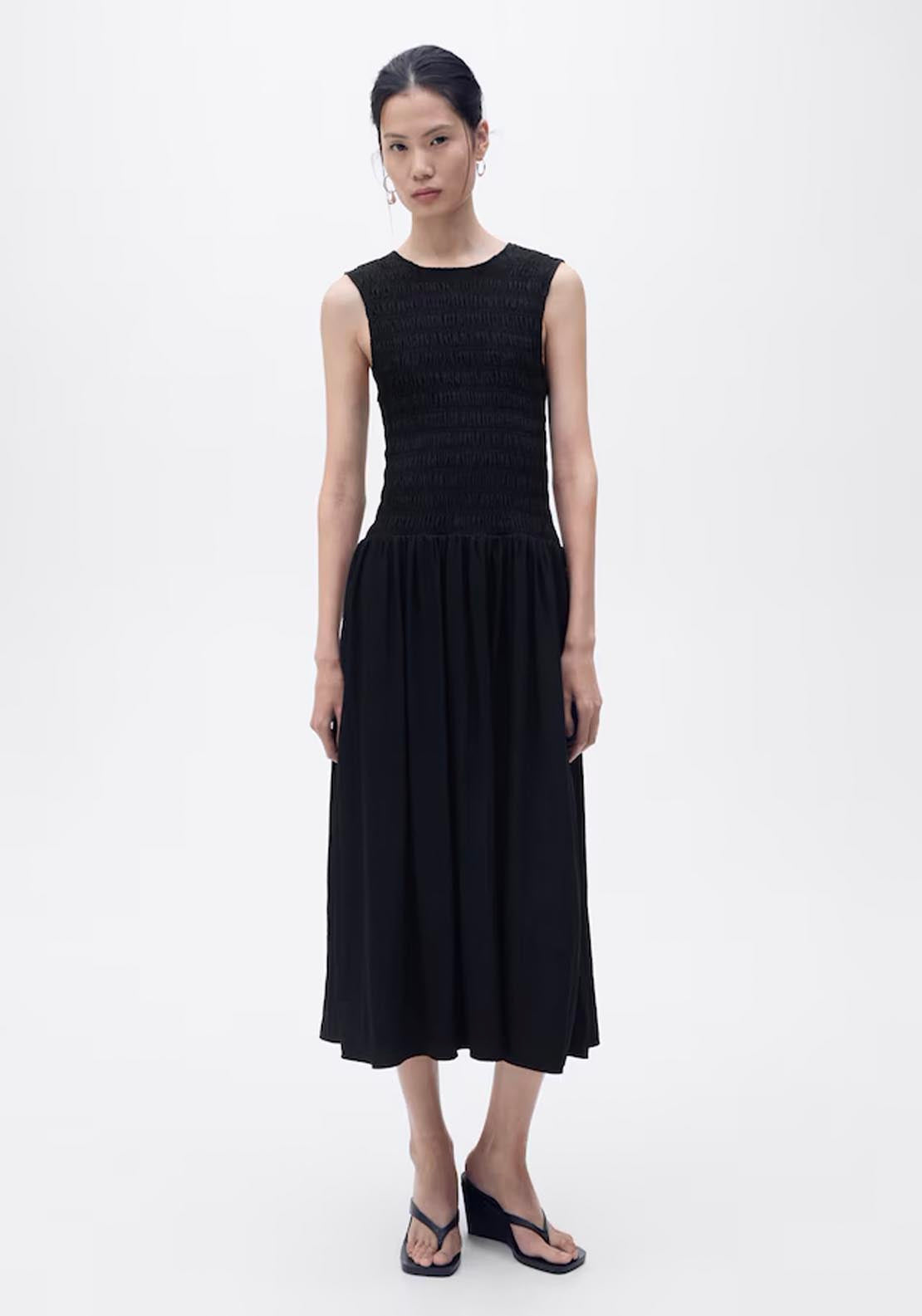 Mango Flared Dress With Gathered Body - Black 1 Shaws Department Stores