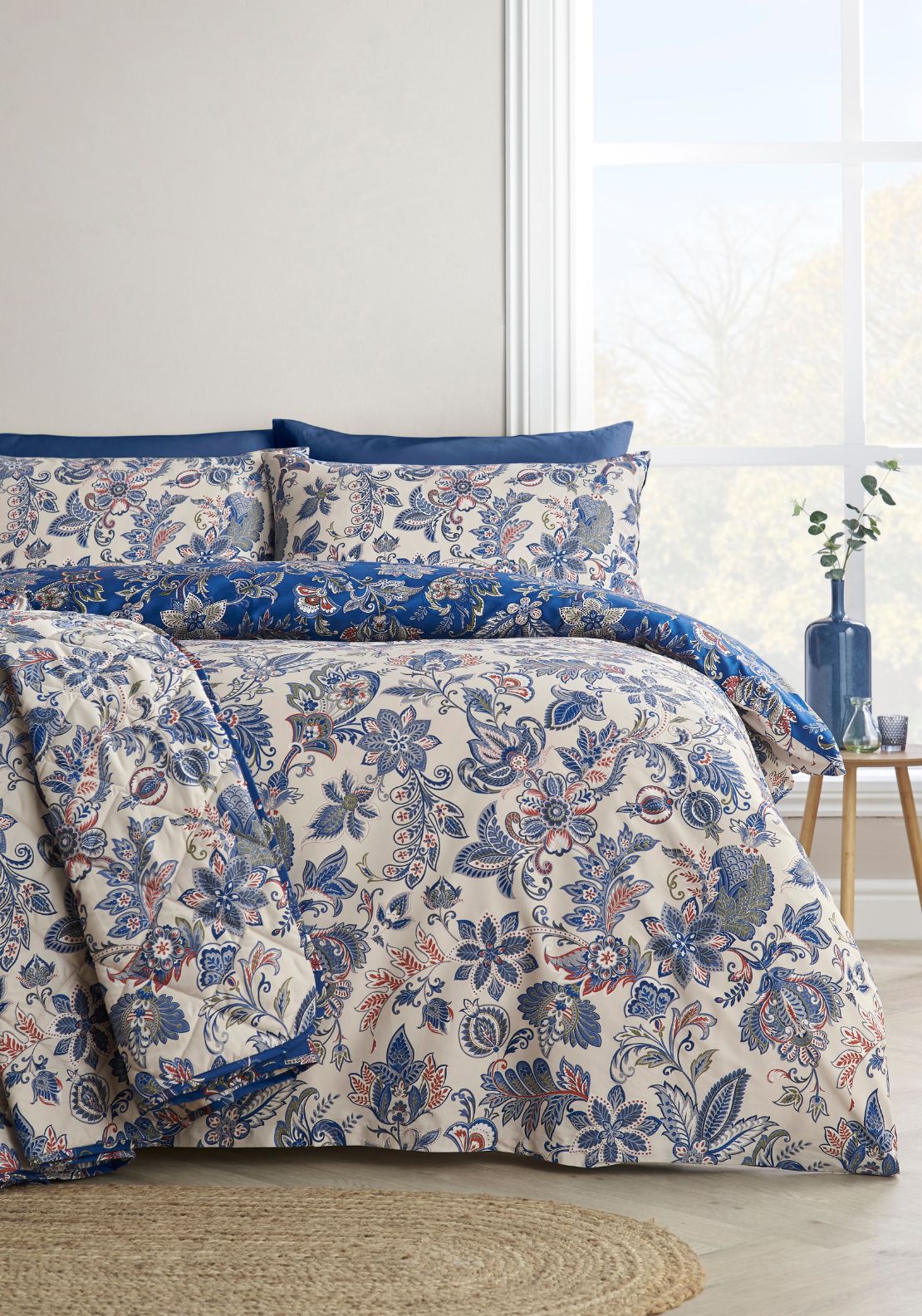 Jacobean 300 Thread Count Reversible Duvet Cover Set - Blue
