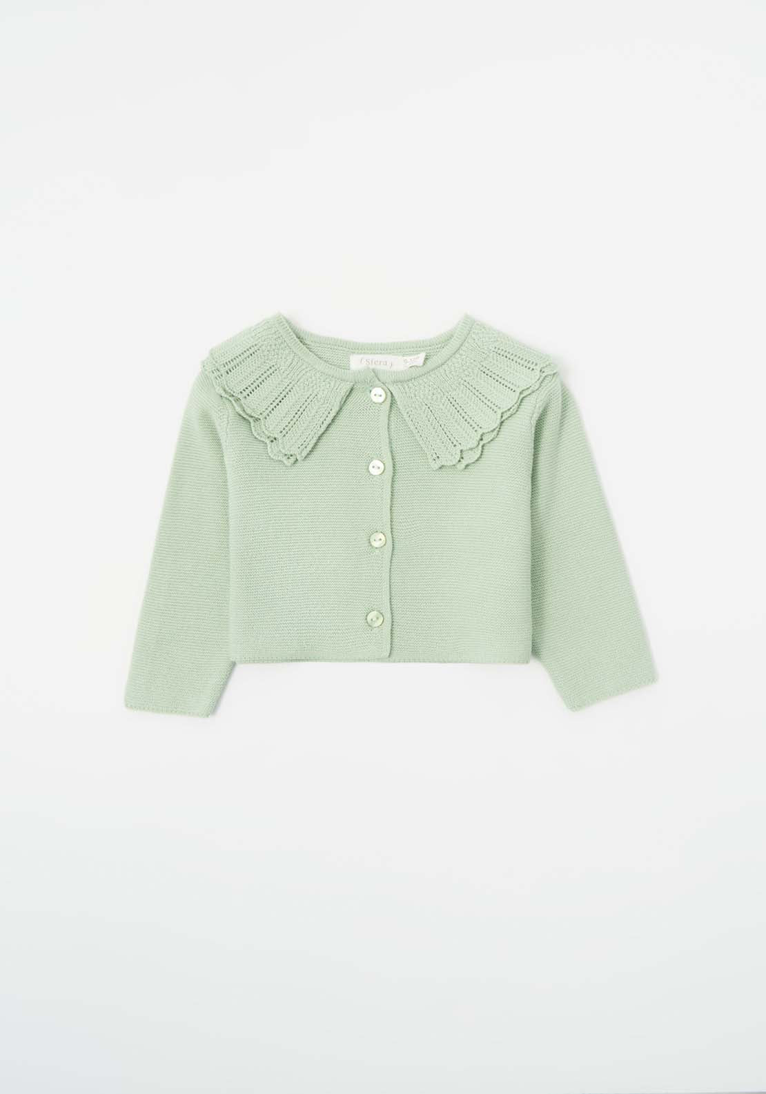 Sfera Ruffled Knit Cardigan - Green 1 Shaws Department Stores