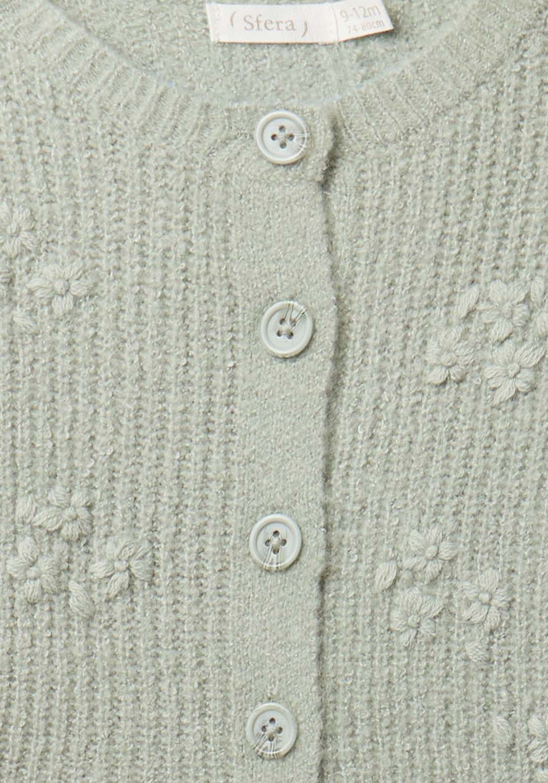 Knit Cardigan With Embroidered Flowers - Green