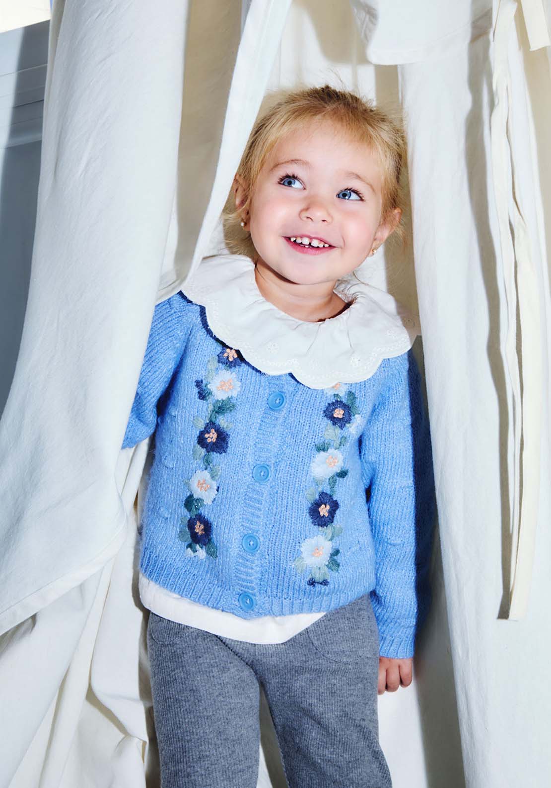 Sfera Cardigan With Floral Embroidery - Blue 4 Shaws Department Stores