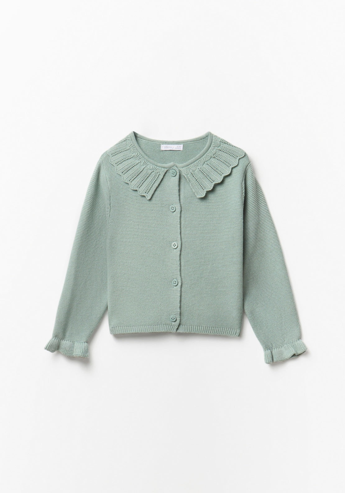 Knit Cardigan with Frill Neck - Duck Egg Green