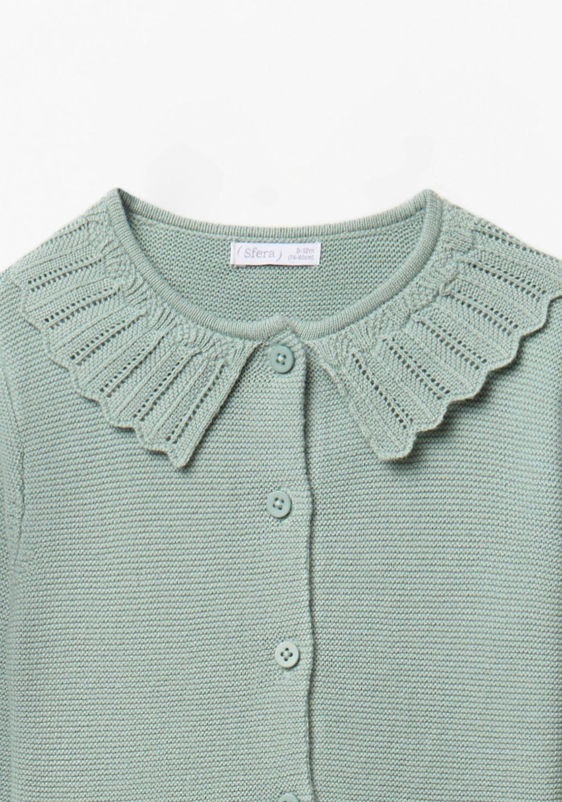 Knit Cardigan with Frill Neck - Duck Egg Green