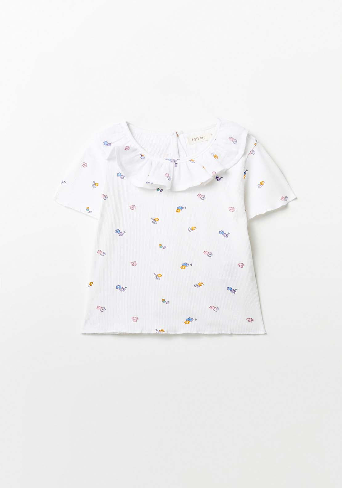 Sfera Ruffle Neck T-Shirt - Cream 1 Shaws Department Stores