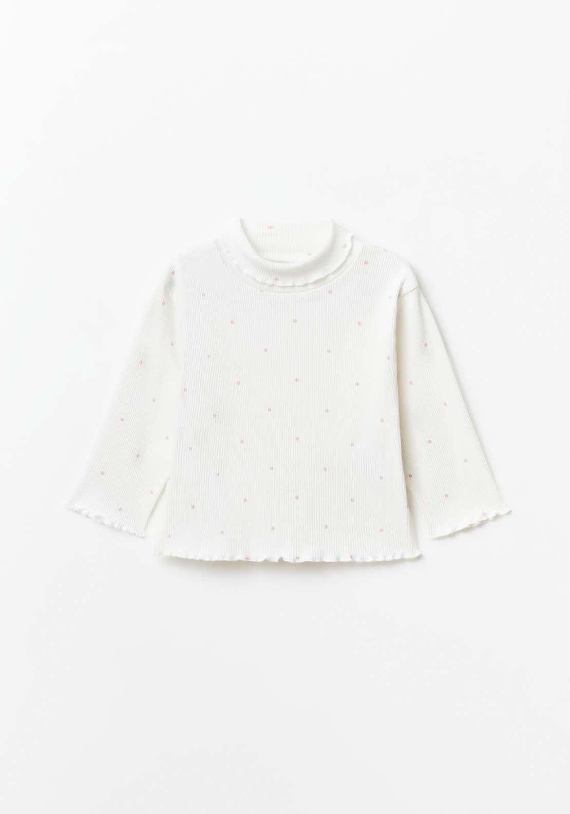 Sfera Long Sleeve Polka Dot Polo Tshirt - White 1 Shaws Department Stores