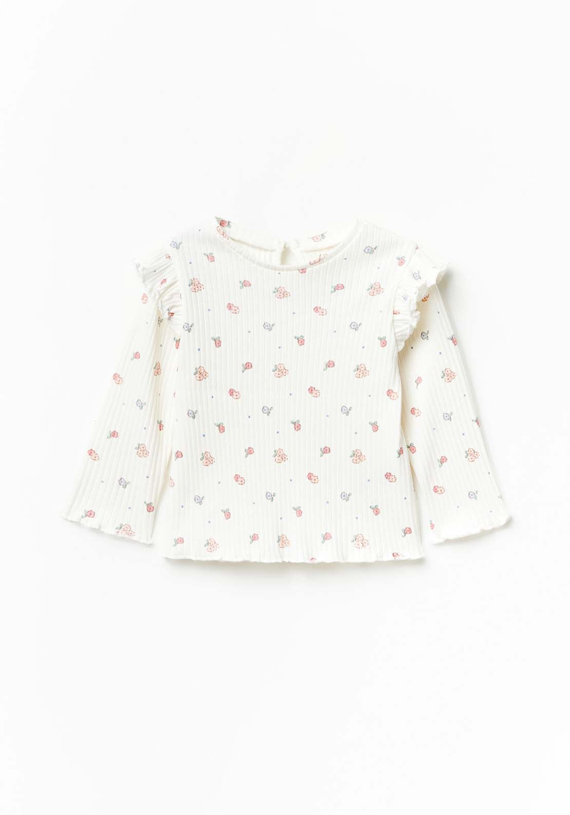 Sfera Long Sleeve Floral Tshirt - White Ecru 1 Shaws Department Stores