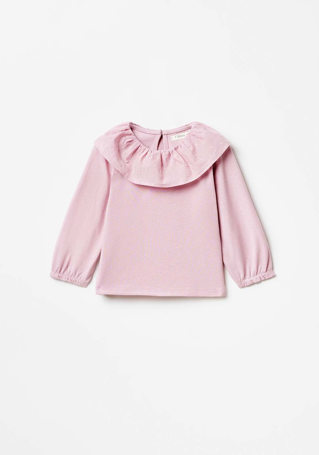 Sfera Long Sleeve Plain Tshirt W Collar - Lilac Light 1 Shaws Department Stores