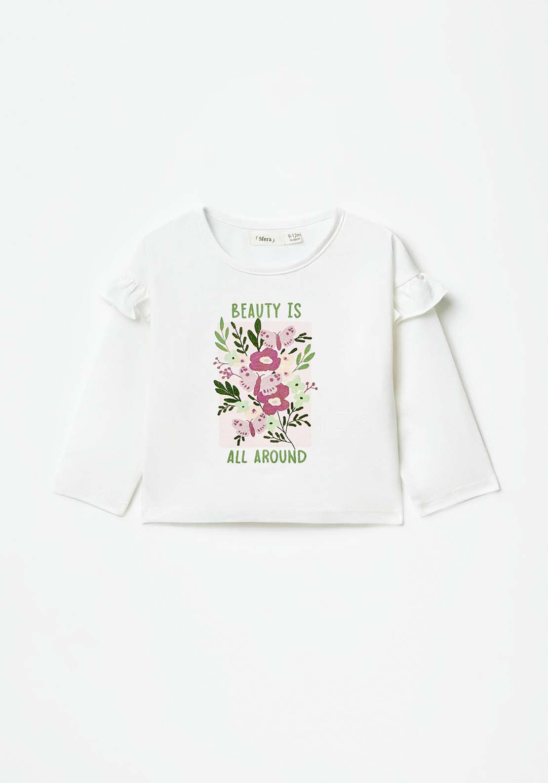 Sfera Long Sleeve Flower Print Tshirt - White 1 Shaws Department Stores
