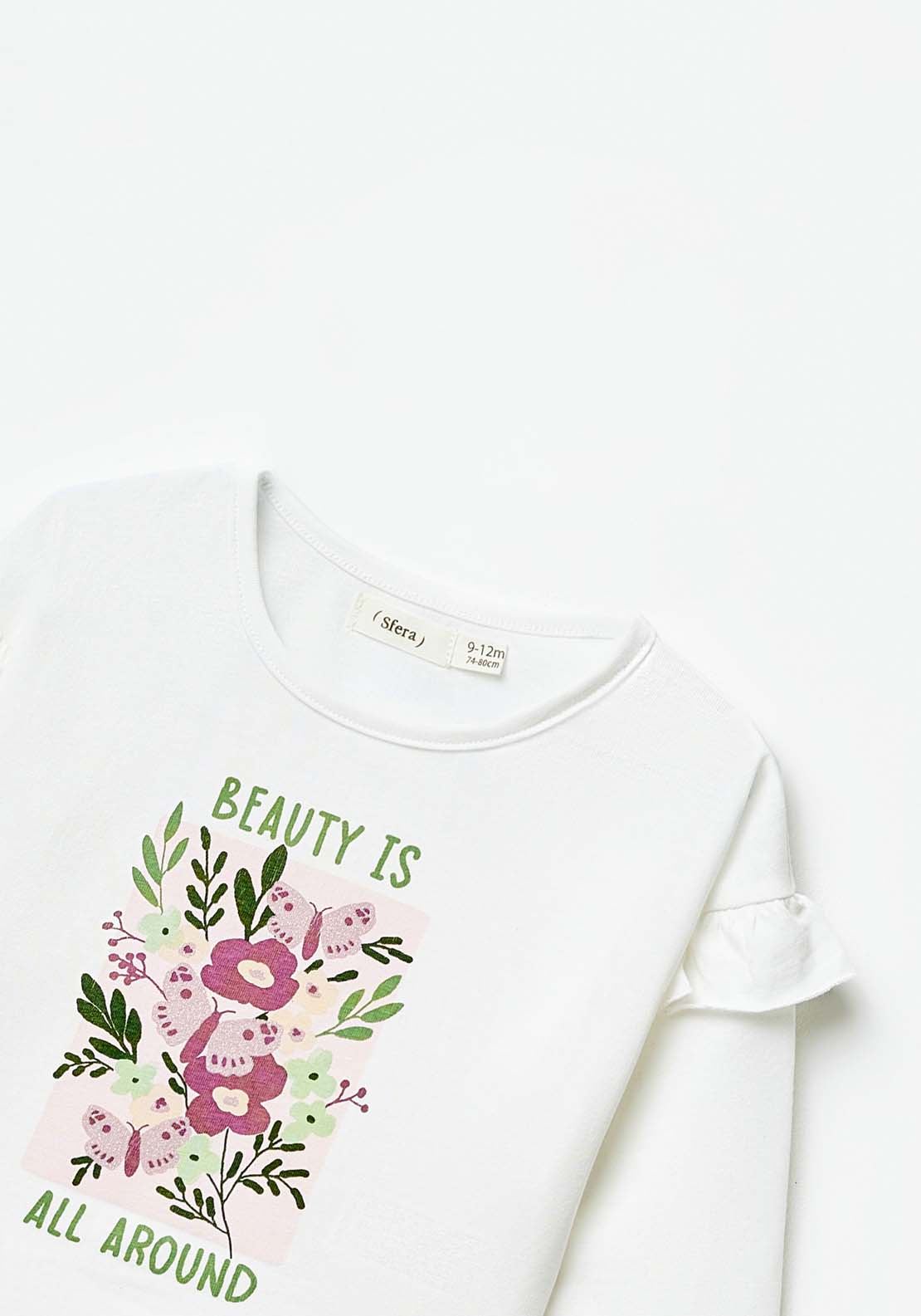 Sfera Long Sleeve Flower Print Tshirt - White 2 Shaws Department Stores