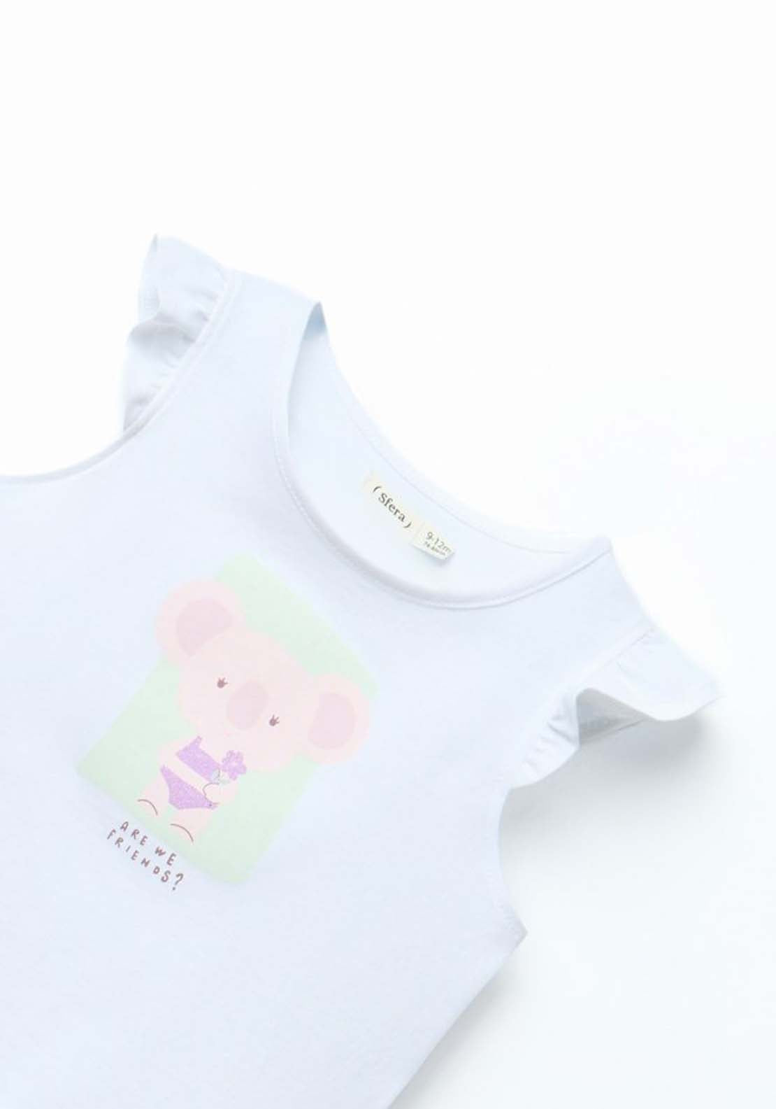 Ruffle Sleeve T-shirt - White