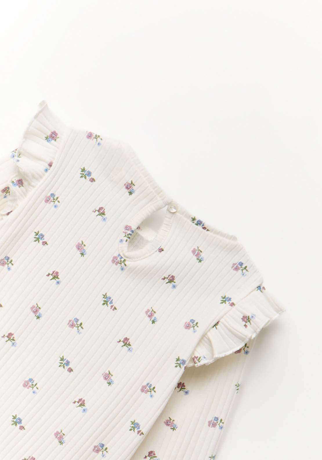 Flowers Contrast Trim Long Sleeved T-Shirt - White