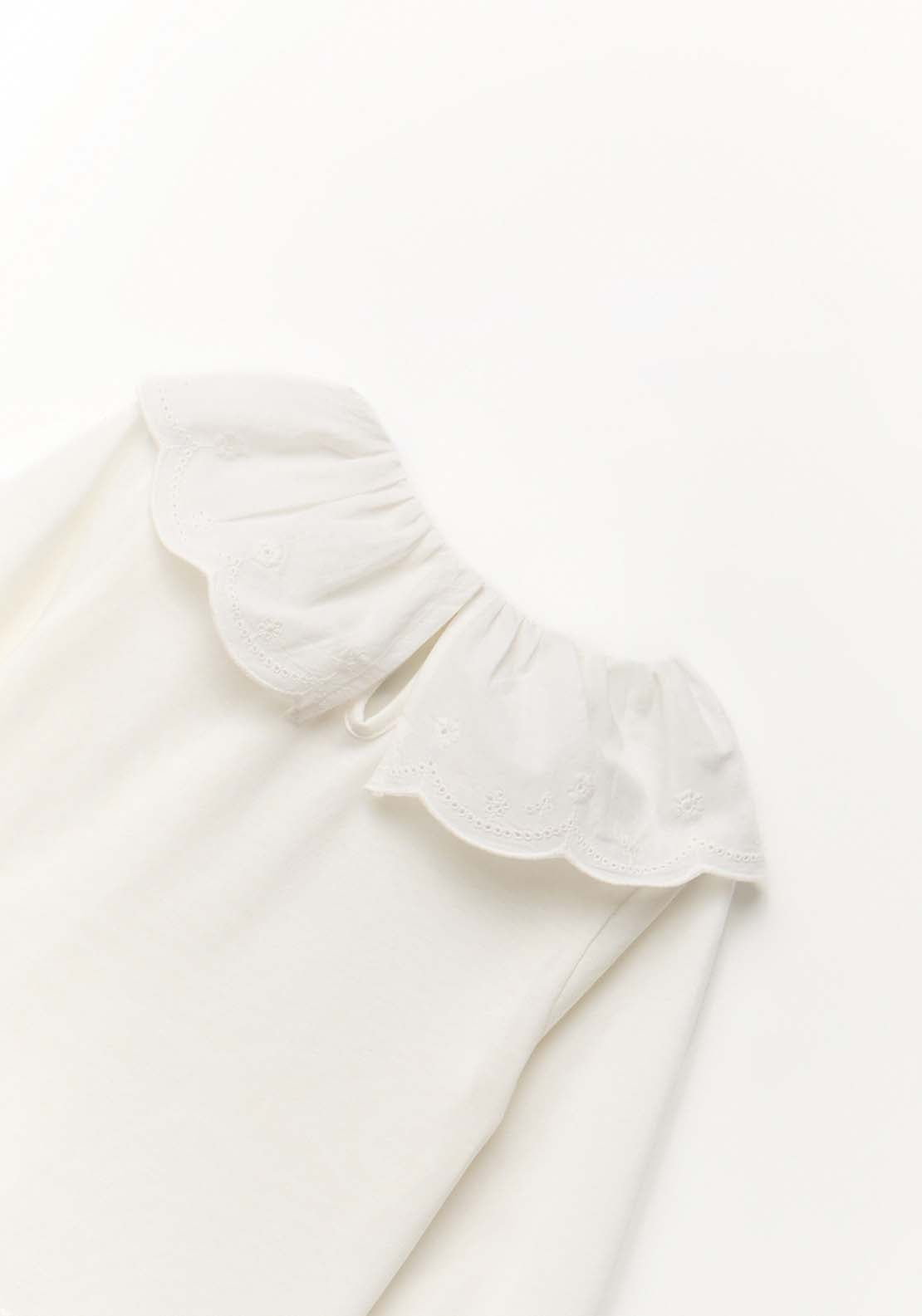 Plain Top With Ruffle Collar - White