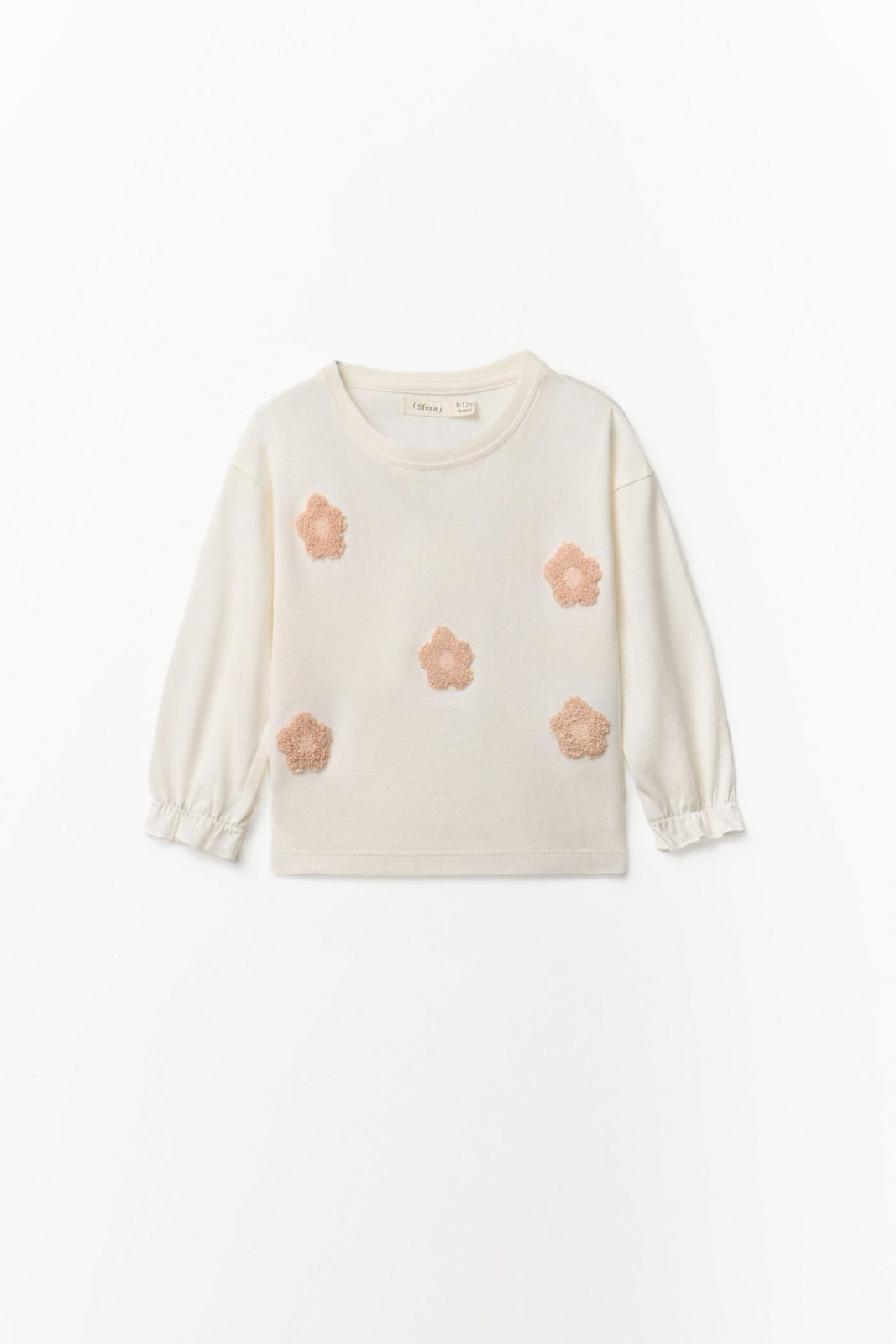 Long-sleeved T-Shirt With Flower Patch Detail - Cream
