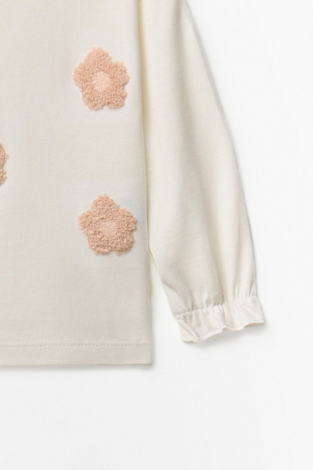 Long-sleeved T-Shirt With Flower Patch Detail - Cream