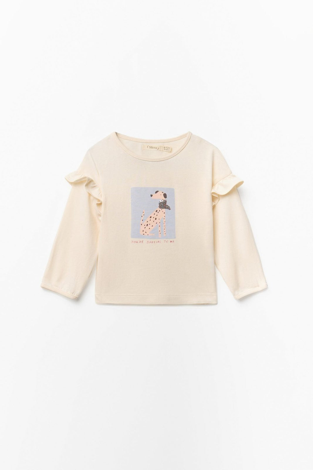 Long Sleeved T-Shirt with Dog Print - Cream