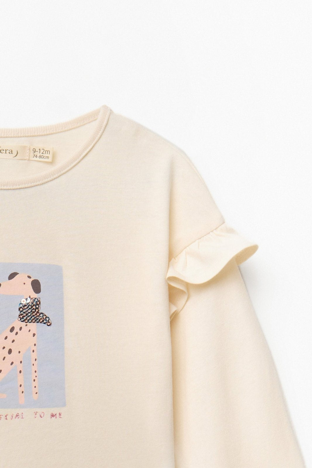 Long Sleeved T-Shirt with Dog Print - Cream
