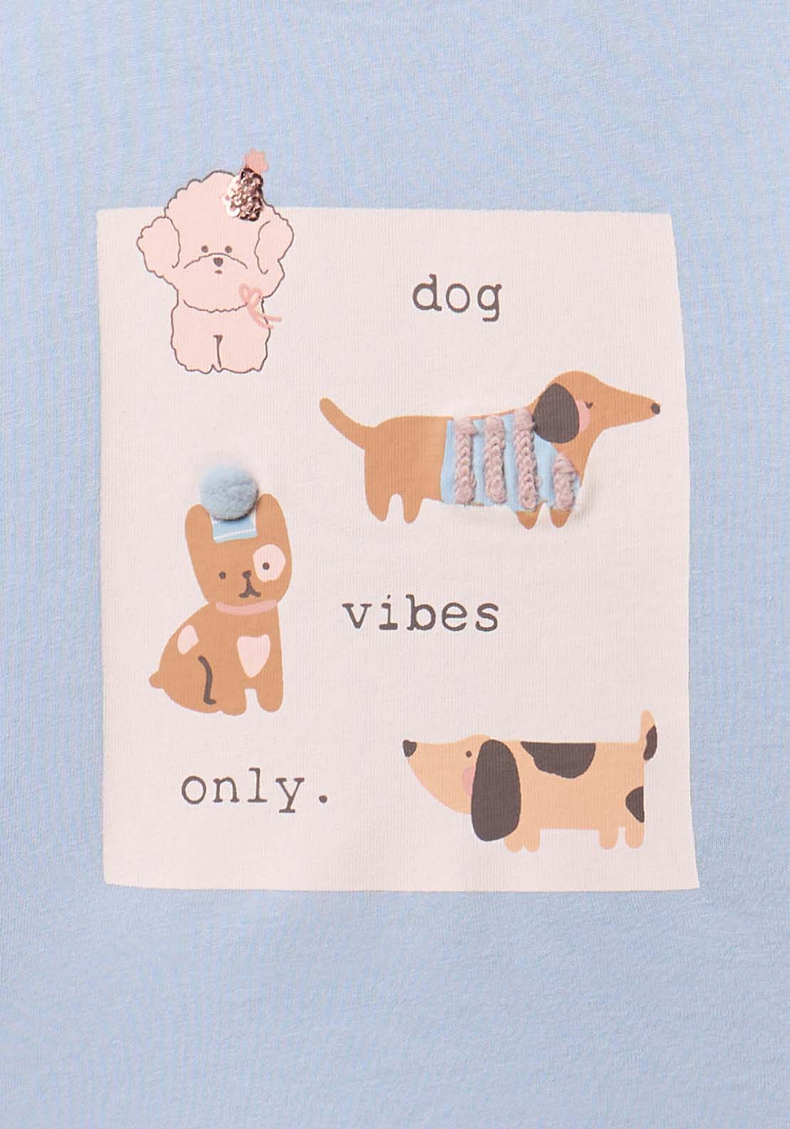 Long Sleeved T-Shirt With Ruffled Cuffs &amp; Dog Design - Blue