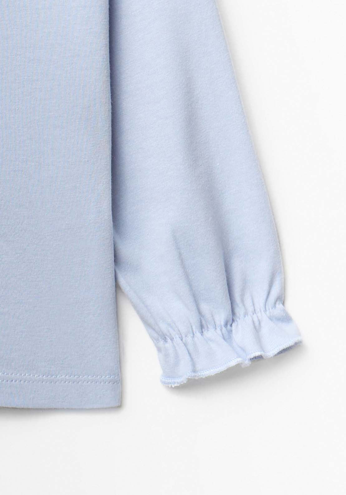 Long Sleeved T-Shirt With Ruffled Cuffs &amp; Dog Design - Blue