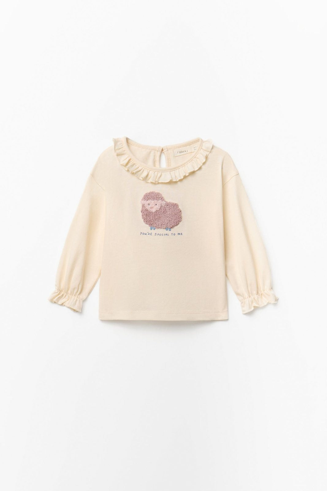 Long Sleeved T-Shirt With Sheep Design - Cream