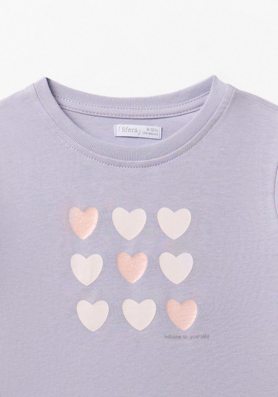 Hearts Round Neck T-shirt - Purple